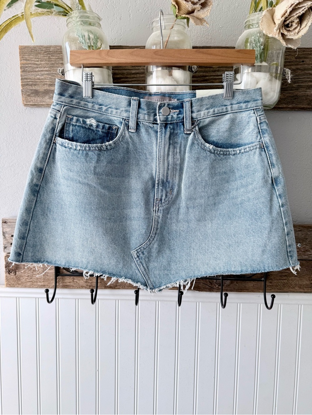 Light Wash Denim Mini Skirt with Raw Hem